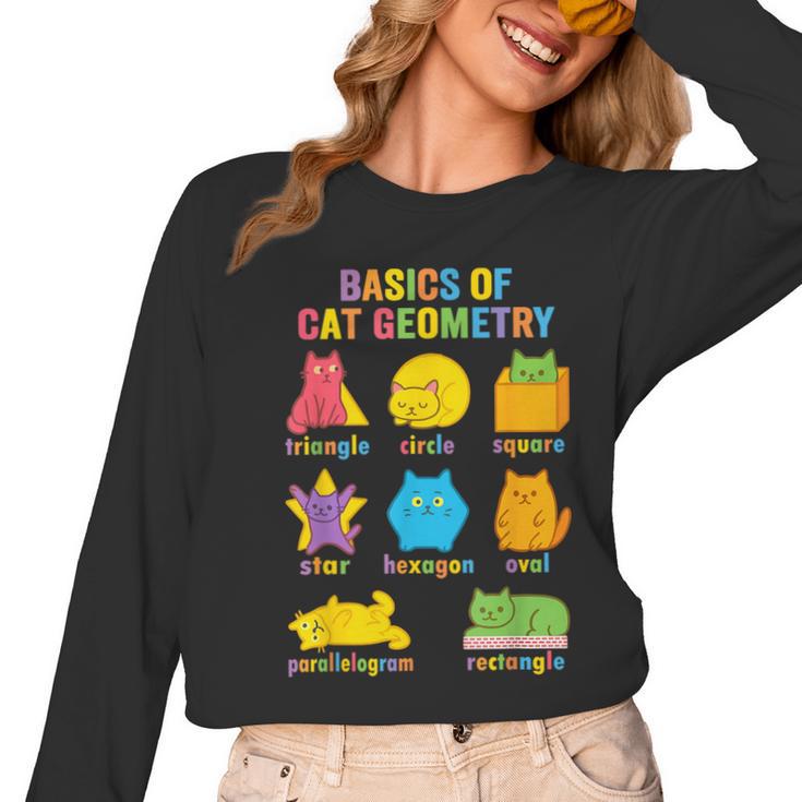 Math Cat Geometry Back To School Mathematics Teacher Women Long Sleeve T-Shirt