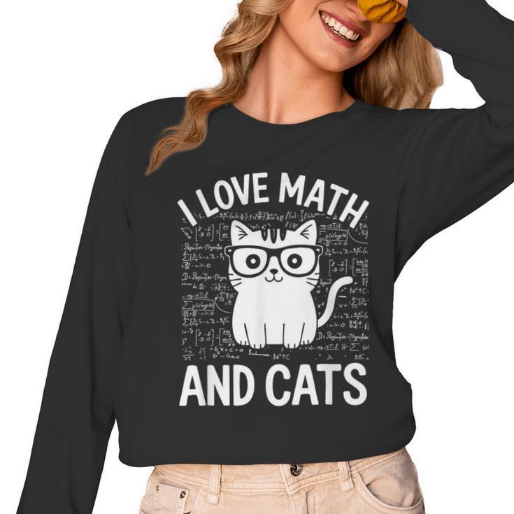 Math And Cats Apparel For Teachers Students Cat Lovers Women Long Sleeve T-Shirt