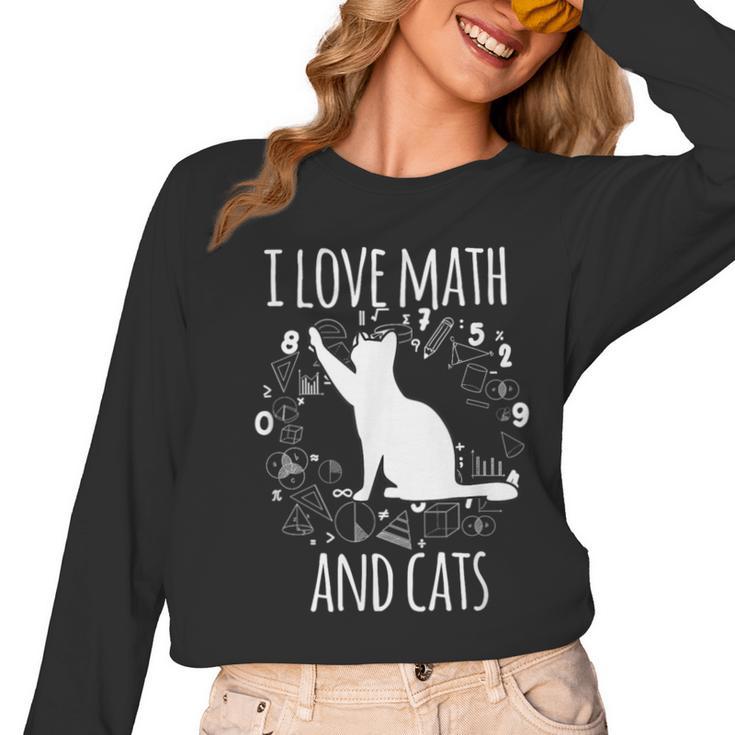 Math Nerd Math Teacher Cat Lover I Love Math And Cats Women Long Sleeve T-Shirt