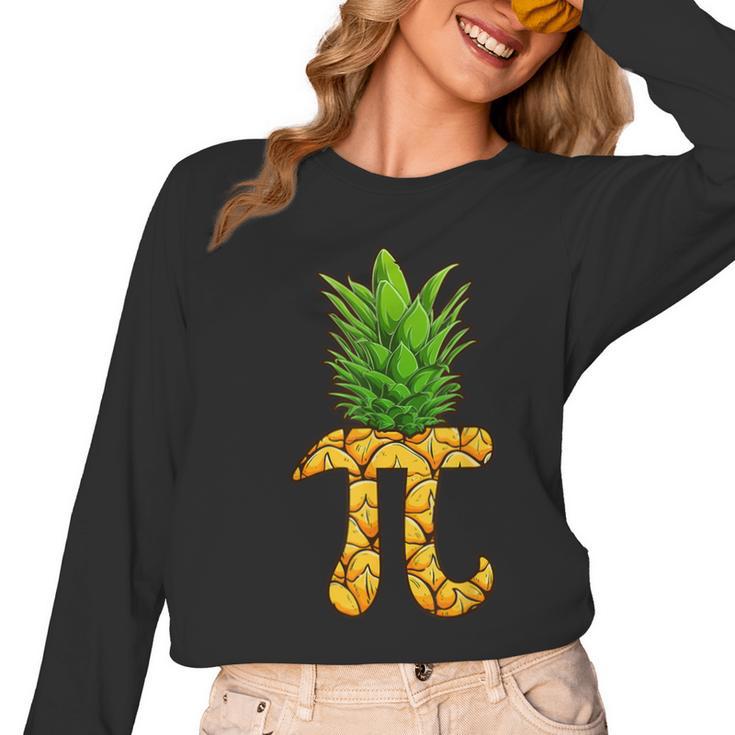 Math Teacher Hawaiian Shirts Pineapple Pi Day Symbol Women Long Sleeve T-Shirt
