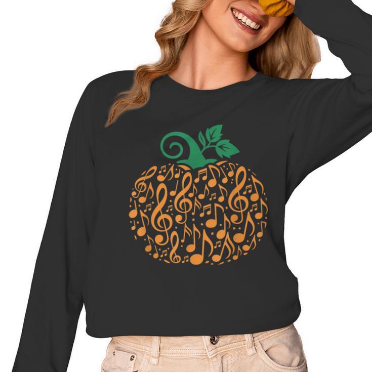 Music Notes Pumpkin Music Teacher Halloween Women Long Sleeve T-Shirt