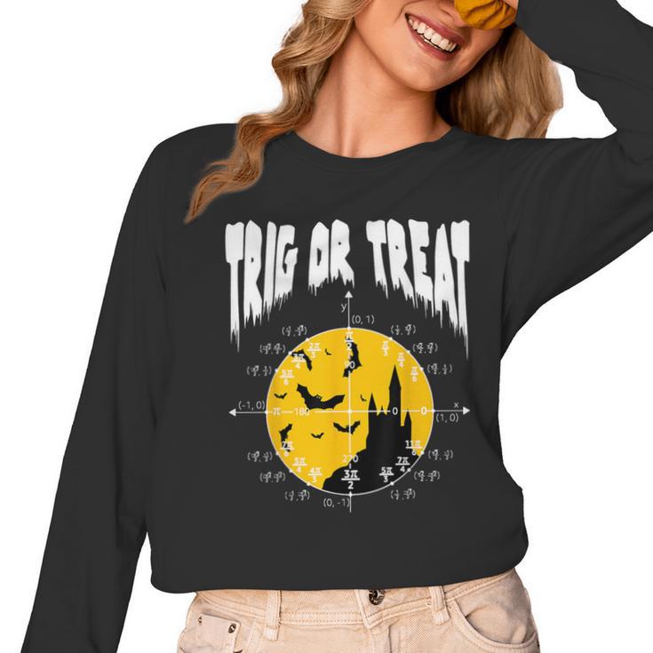 Nerdy Trig Or Treat Halloween Costume Math Teacher Women Long Sleeve T-Shirt