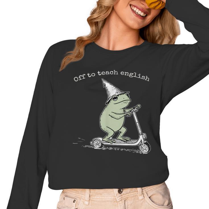 Off To Teach English Scooter Frog ESL Teacher Literature Women Long Sleeve T-Shirt
