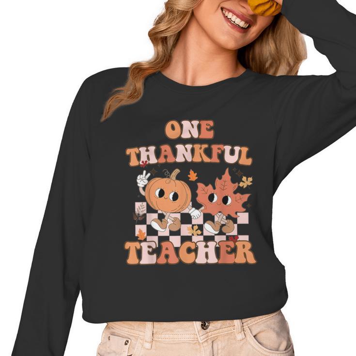 One Thankful Teacher Fall Leaves Thanksgiving Retro Women Long Sleeve T-Shirt