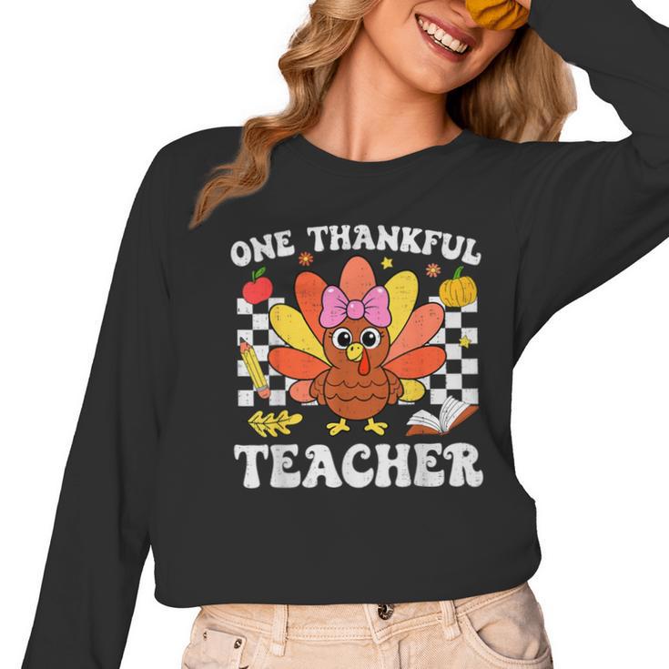 One Thankful Teacher Turkey Thanksgiving Teaching Women Long Sleeve T-Shirt