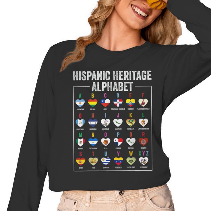 Hispanic Flags Alphabet Hearts Latin Heritage For Teacher Women Long Sleeve T-Shirt