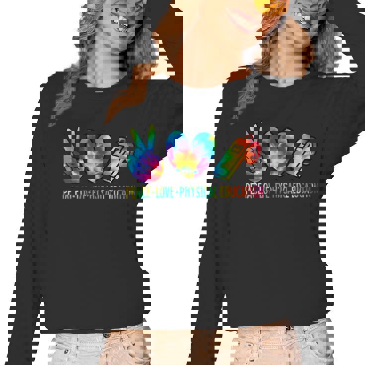 Peace Love Physical Education Tie Dye Sports PE Teacher Women Long Sleeve T-Shirt