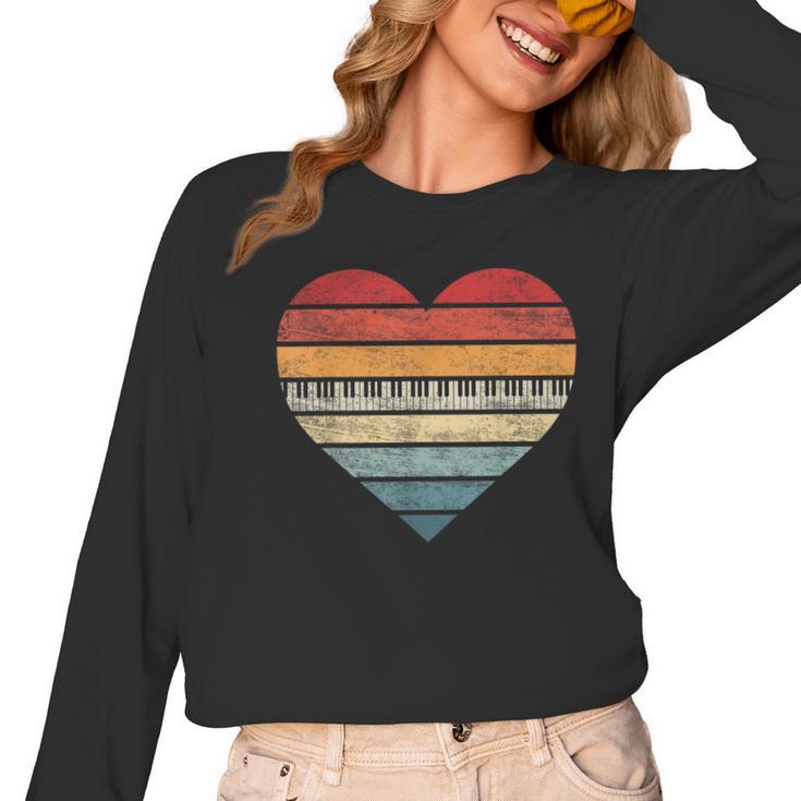Pianist Retro Sunset Piano Keyboard Player Teacher Women Long Sleeve T-Shirt