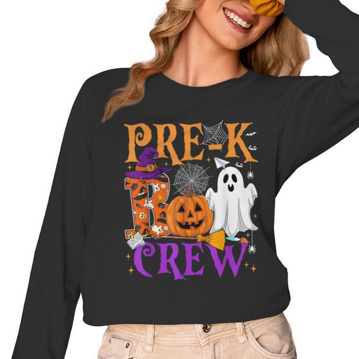 Pre-K Boo Crew Teacher Student Halloween Costume Women Long Sleeve T-Shirt