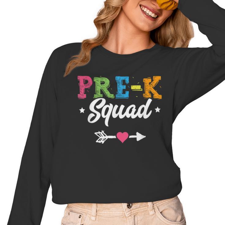 Pre-K Squad Teacher Student Kids Preschool Back To School Women Long Sleeve T-Shirt