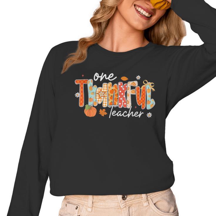 Preppy One Thankful Teacher Coquette Thanksgiving Teacher Women Long Sleeve T-Shirt
