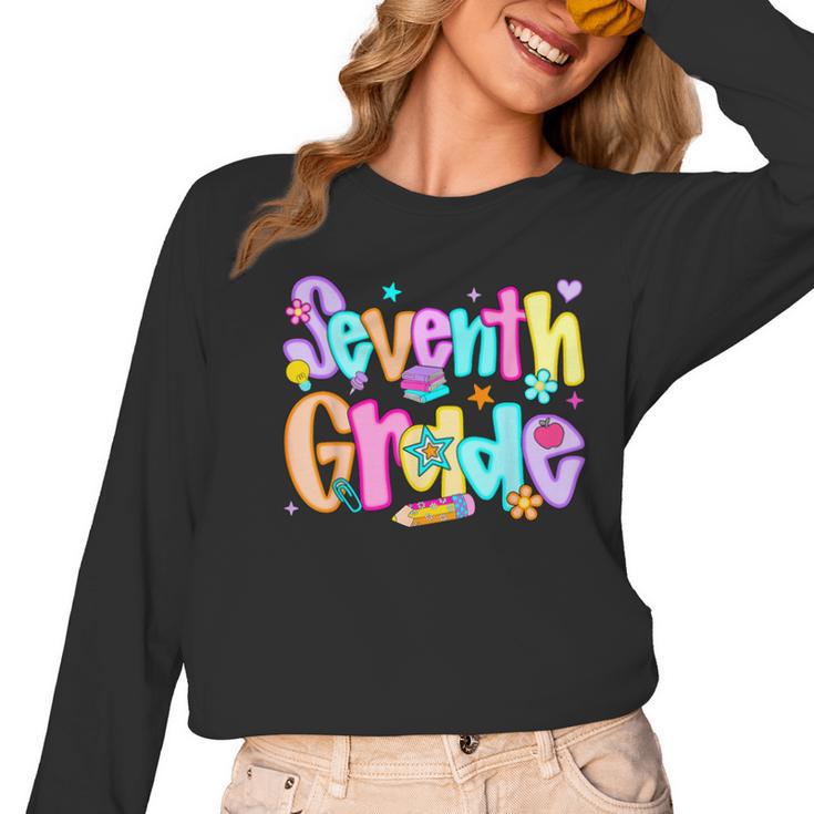 Preppy Seventh Grade Back To School 7th Grade Teachers Girls Women Long Sleeve T-Shirt