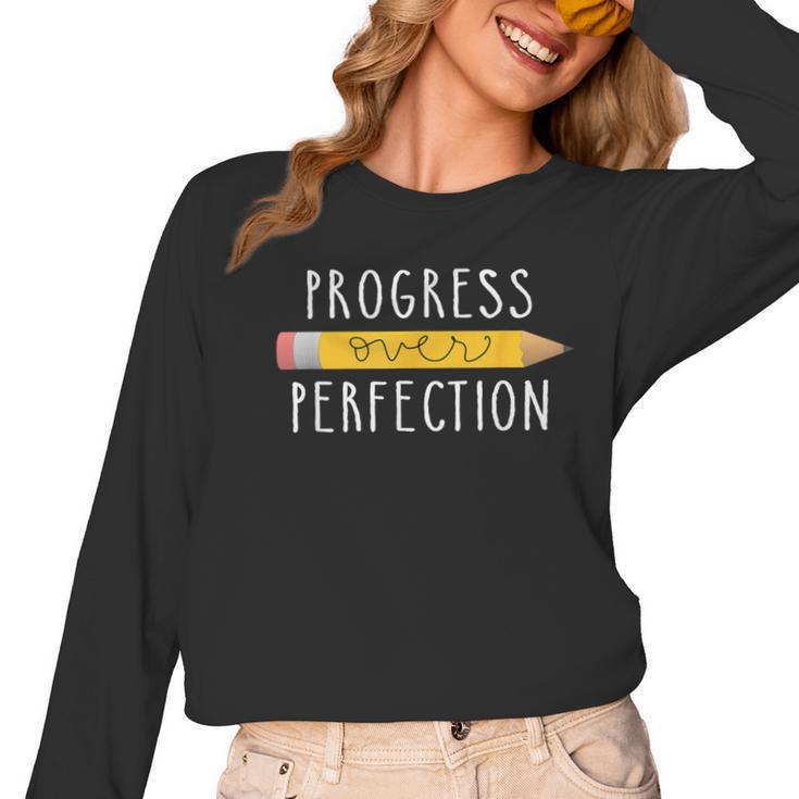 Progress Over Perfection Motivational Teacher Tee Women Long Sleeve T-Shirt