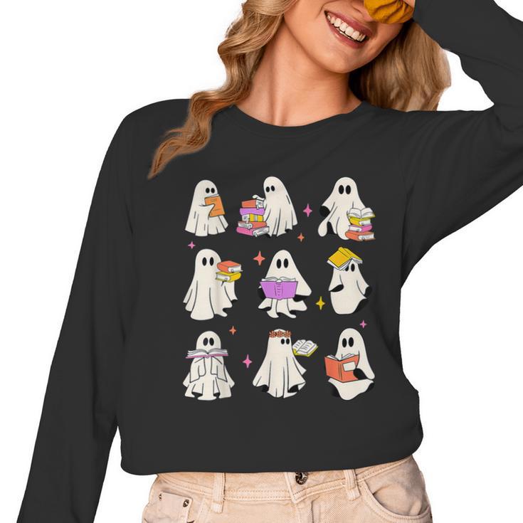 Read More Books Spooky Teacher Halloween Ghost Reading Book Women Long Sleeve T-Shirt