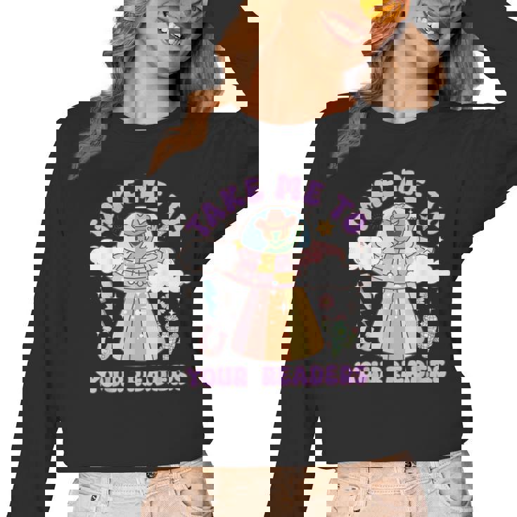 Take Me To Your Readers Alien Teacher Halloween Literacy Women Long Sleeve T-Shirt