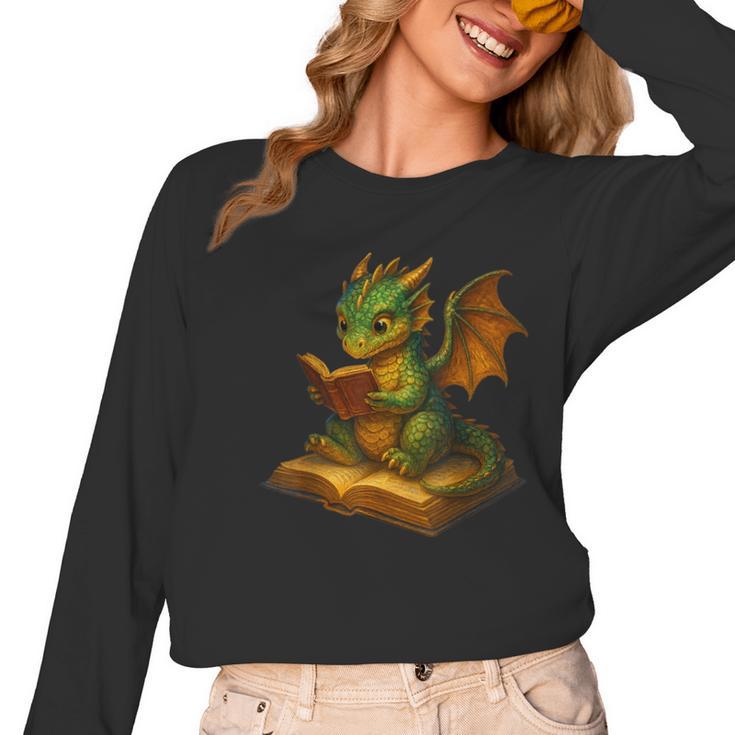 Reading Dragon Shirt For Bookish Teacher Librarian Bookworm Women Long Sleeve T-Shirt