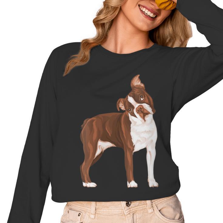 Red Boston Terrier Dog Women Long Sleeve T-Shirt