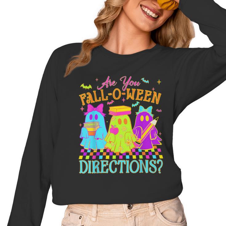 Retro Are You Falloween Direction Teacher Spooky Halloween Women Long Sleeve T-Shirt