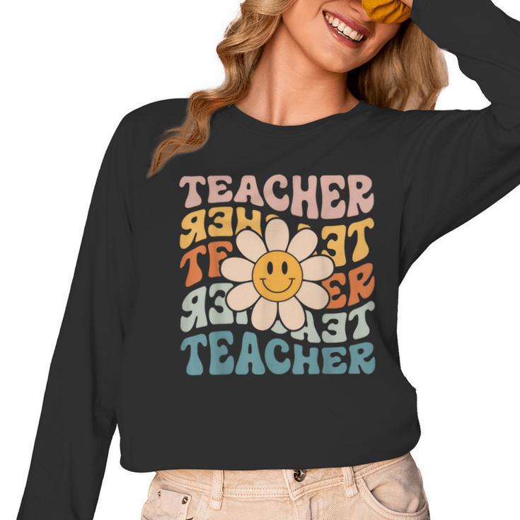 Retro Teacher Daisy Colorful Elementary School Teacher Women Long Sleeve T-Shirt