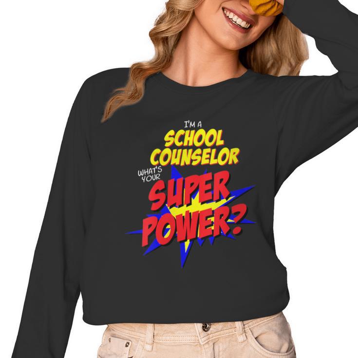 School Counselor Teacher Superhero Superpower Comic Book Women Long Sleeve T-Shirt