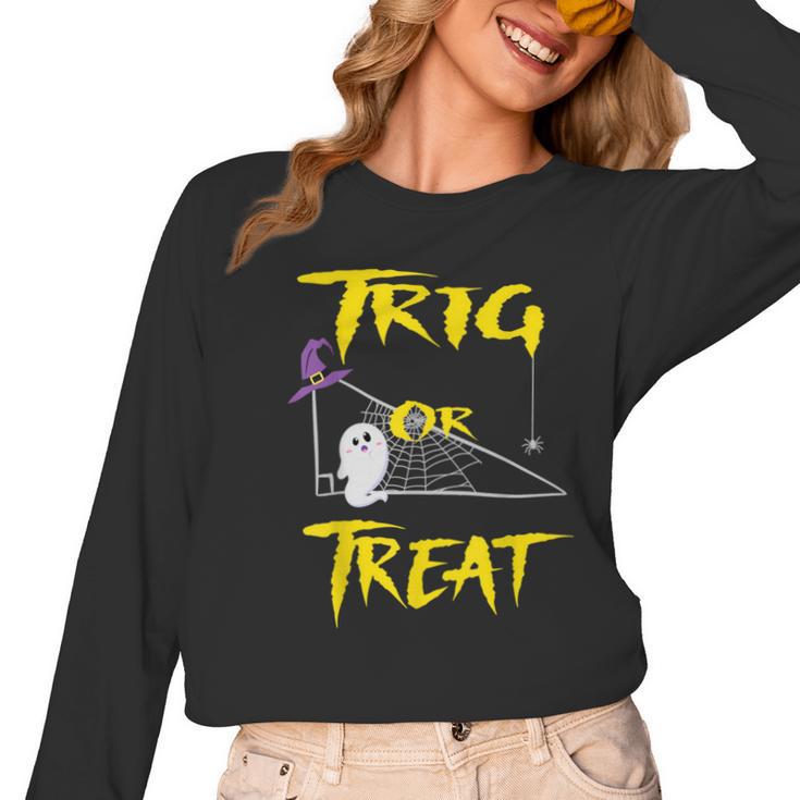 School Math Teacher Halloween 2022 Trig Or Treat Shirt Women Long Sleeve T-Shirt