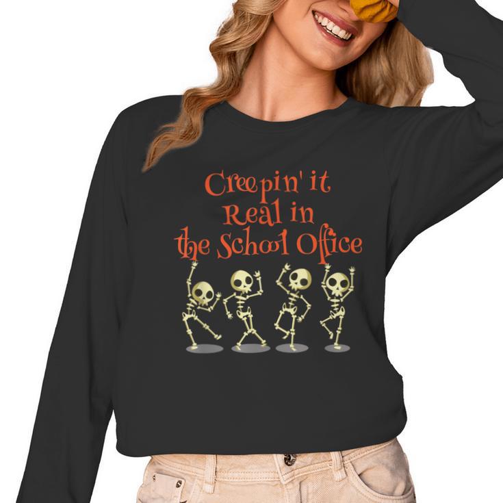School Office Clerk Creepin' It Real HALLOWEEN Teacher Shirt Women Long Sleeve T-Shirt