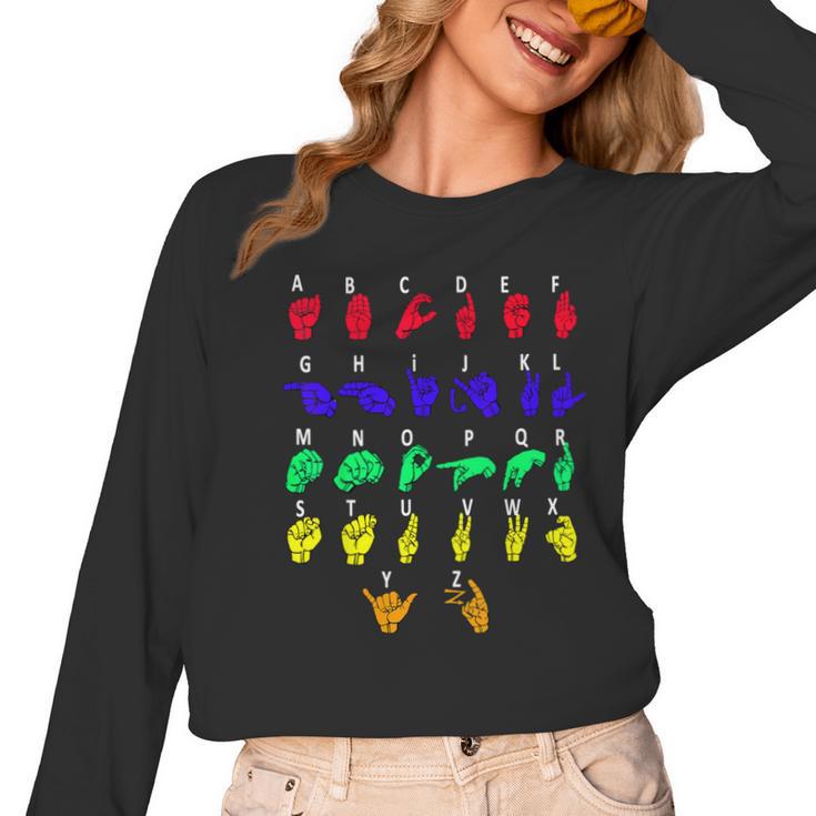 Sign Language Alphabet For ASL Interpreter Deaf Teacher Stud For Men Women Girls Kids Women Long Sleeve T-Shirt