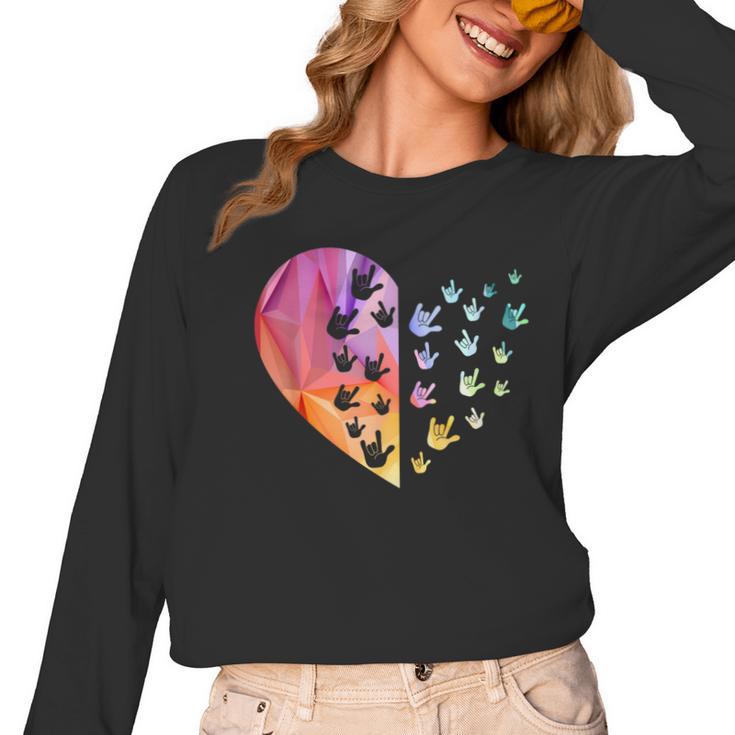 Sign Language Heart ASL For Deaf Teacher Women Long Sleeve T-Shirt, trending gift