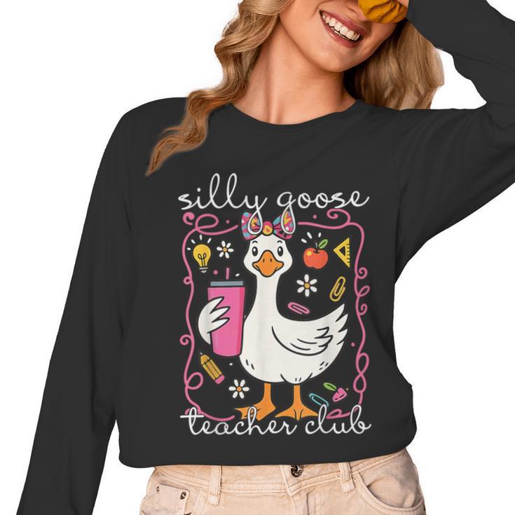 Silly Goose Teacher Club Animal Lover Groovy Teacher Women Long Sleeve T-Shirt