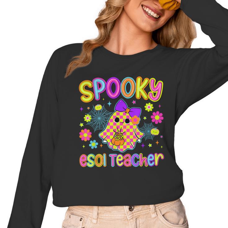 Spooky ESOL Teacher Halloween ESOL Teaching Coquette Women Long Sleeve T-Shirt