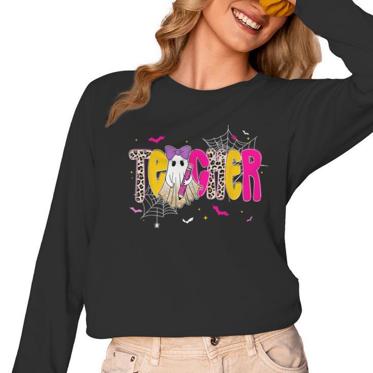 Spooky Halloween Teacher Para Counselor SPED Preppy Boo Kids Women Long Sleeve T-Shirt