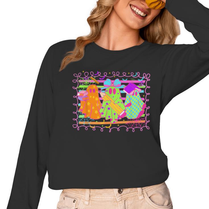 Spooky Teacher Halloween Ghost Fall Autumn Season Women Women Long Sleeve T-Shirt