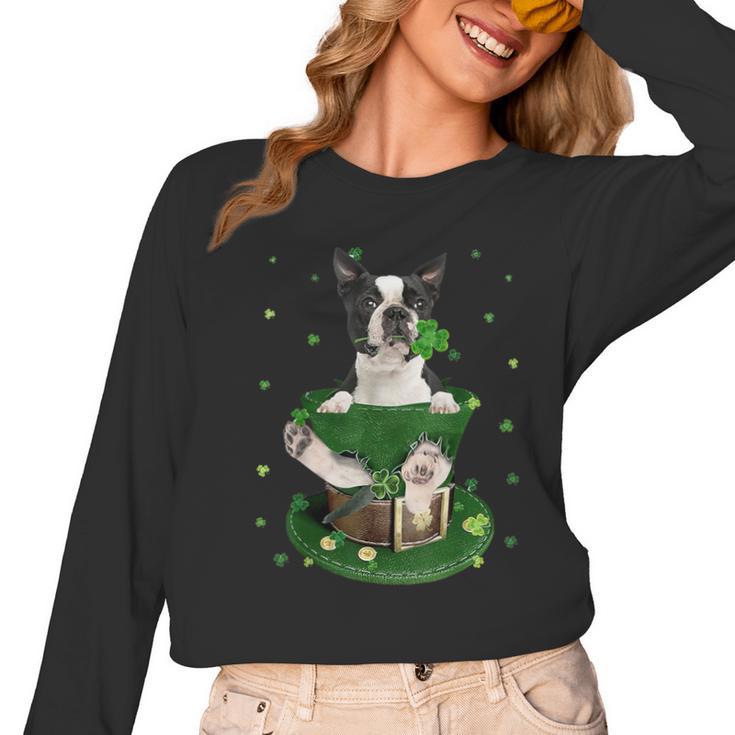St Patrick's Day Leprechaun Boston Terrier Dog Shamrock For Men Women Kids Women Long Sleeve T-Shirt, trending gift