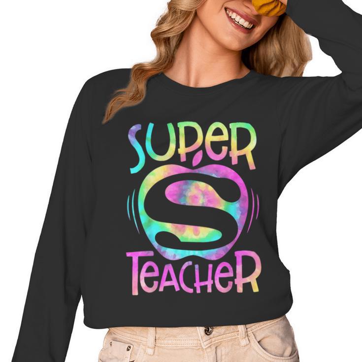 Super Teacher Back To School Apple Tie Dye First Day Women Long Sleeve T-Shirt