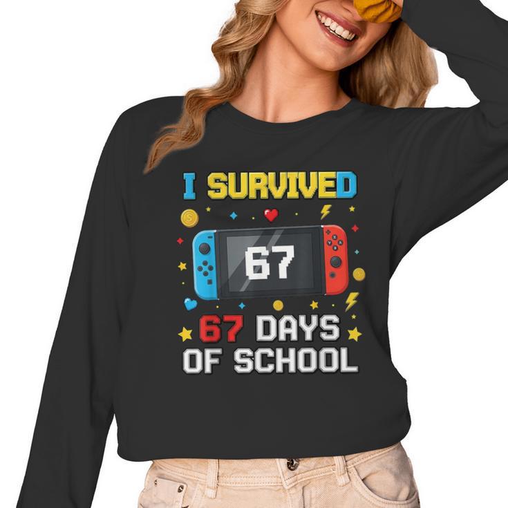I Survived 67 Days Of School 67 Teacher Squad Matching Women Long Sleeve T-Shirt