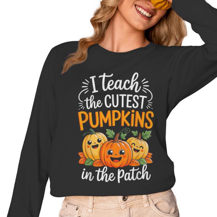Teacher Halloween Pre-K Teacher Kindergarten Cutest Pumpkins Women Long Sleeve T-Shirt