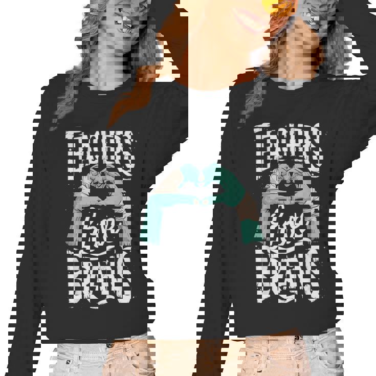 Teacher Halloween Shirt Women Men Teachers Love Brains Women Long Sleeve T-Shirt