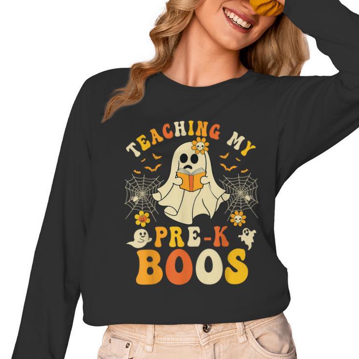 Teaching My Pre-K Boos Crew Teachers Halloween Ghost Women Long Sleeve T-Shirt