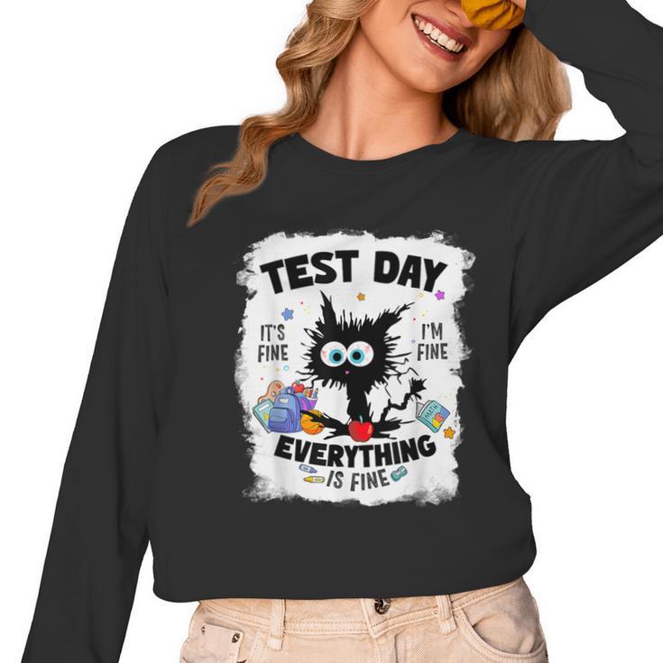 Test Day Stressed Cat Teacher Student Kids Testing Day Women Long Sleeve T-Shirt