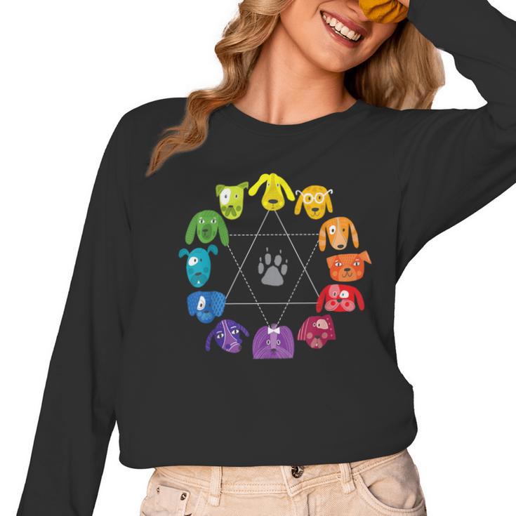Unique For Artists By ADS Color Wheel Educational Art Teacher Dog Themed Artist Small Women Long Sleeve T-Shirt