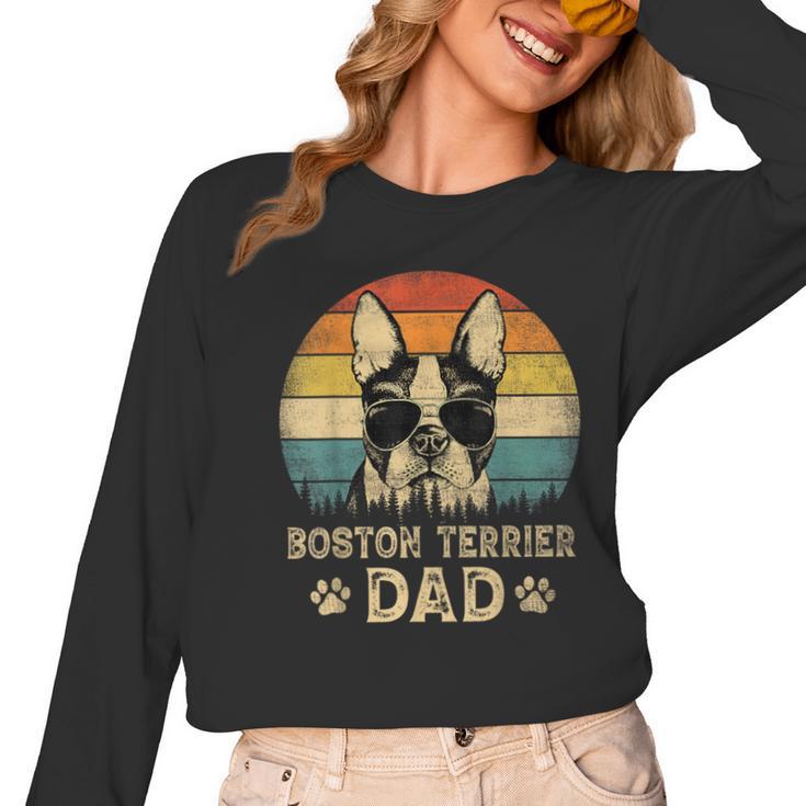 Vintage Boston Terrier Dad Dog Lovers Father's Day Tee Women Long Sleeve T-Shirt
