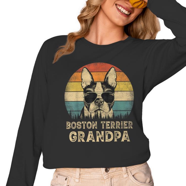 Vintage Boston Terrier Grandpa Dog Lovers Father's Day Women Long Sleeve T-Shirt