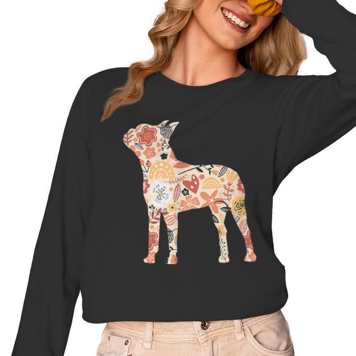 Vintage Floral Boston Terrier For Dog Lover Women Long Sleeve T-Shirt