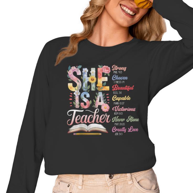Women Bible Verse Christian Teacher God Says Back To School Women Long Sleeve T-Shirt