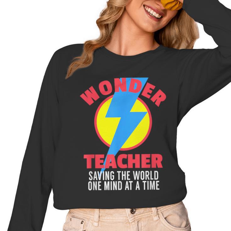 Wonder Teacher Costume Shirt Teacher Halloween Costume Tee Women Long Sleeve T-Shirt