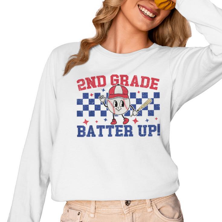 2nd Grade Batter Up Back To School Baseball Teacher Kids Women Long Sleeve T-Shirt