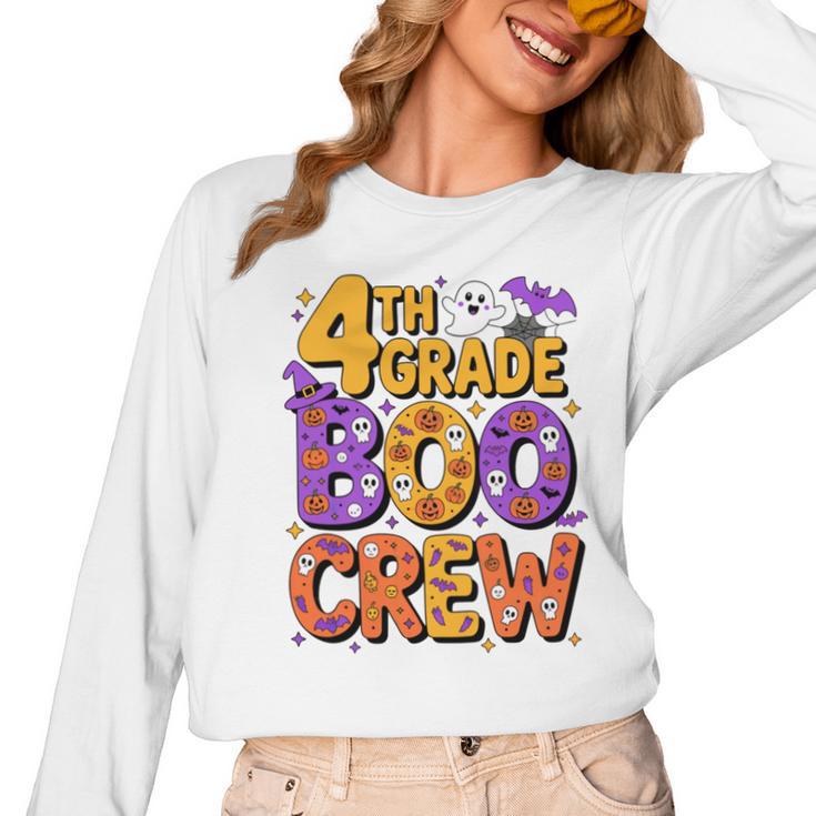 4th Grade Boo Crew Ghost Halloween Teacher Costume Women Long Sleeve T-Shirt