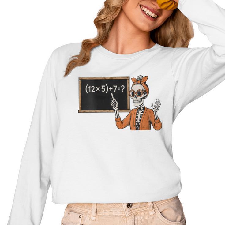 67 Teacher Halloween Skeleton Six Seven Meme Brainrot Math Women Long Sleeve T-Shirt