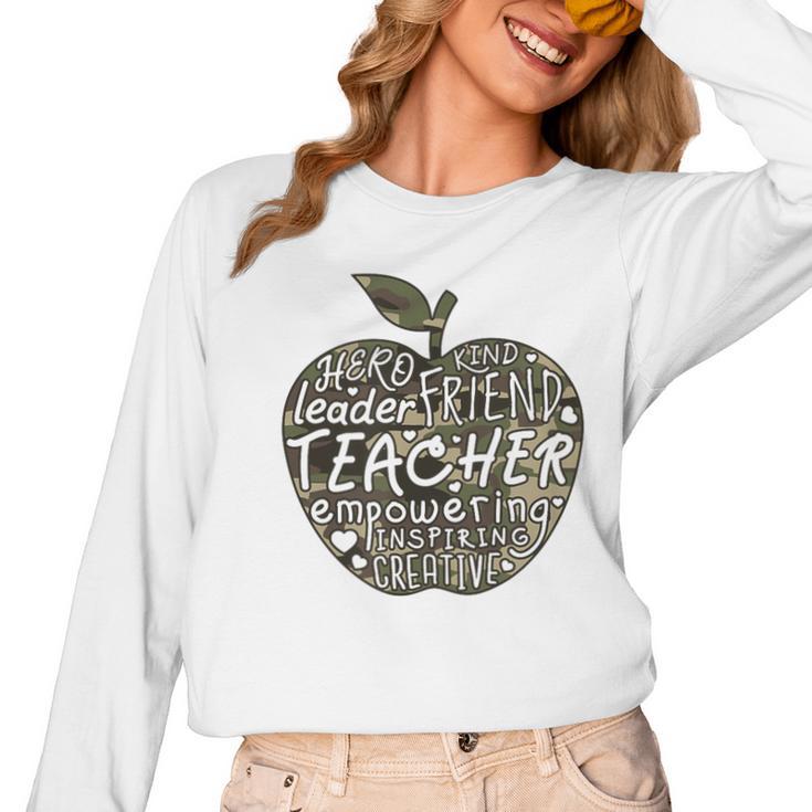 Apple Camoflauge Clothing Camo Student Teacher Cute School Women Long Sleeve T-Shirt, trending gift