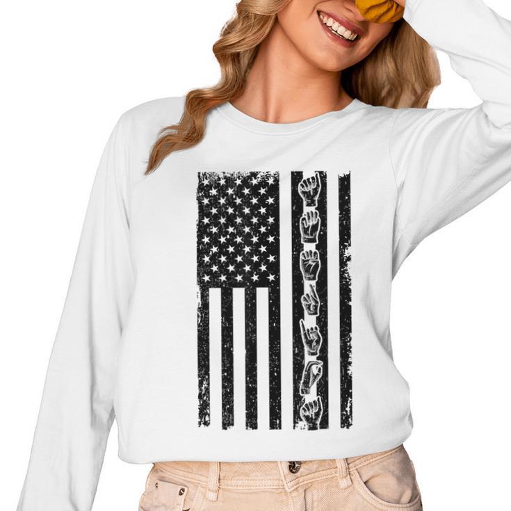 ASL Flag Sign Language Deaf ASL Teacher  For Men Women Women Long Sleeve T-Shirt
